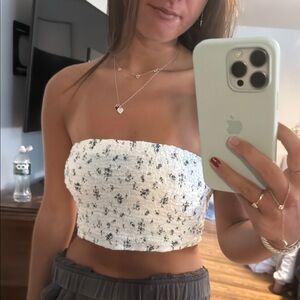 Princess Polly White Smocked Crop Top Sleeveless